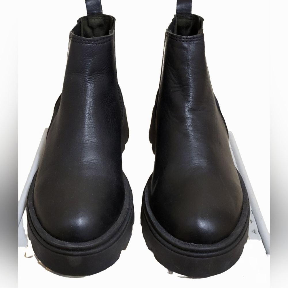 NEW Black Leather, ankle boots, thick sole, size 36